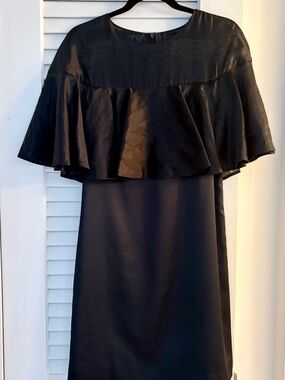 Black Ruffle Cape Pencil Dress - Women
